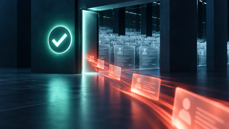 An approved digital doorway allows customer records to flow out of a data repository.